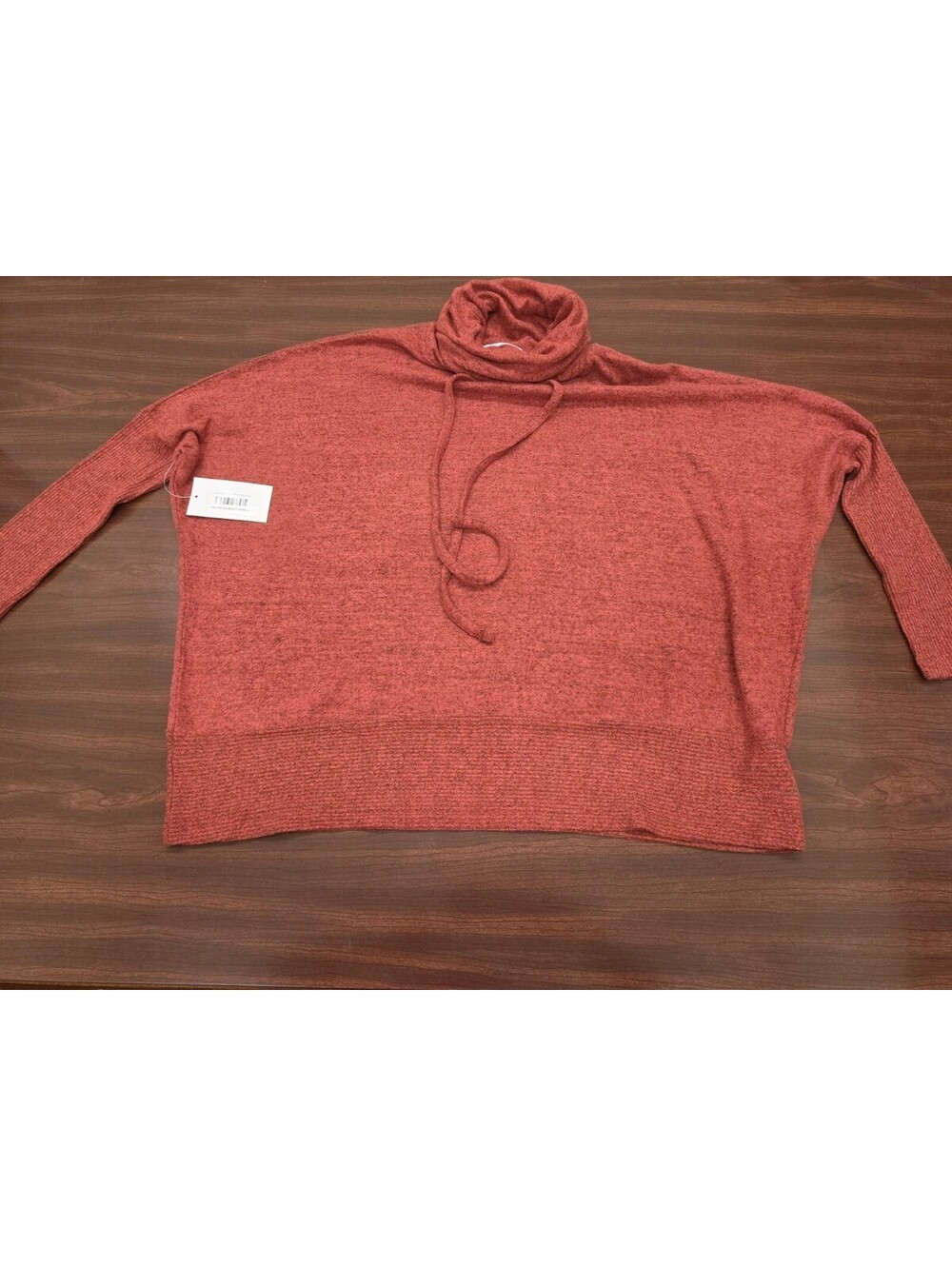 NWT  Discount Divas Boutique Hacci Drawstring Funnel Neck Pullover Rust Small